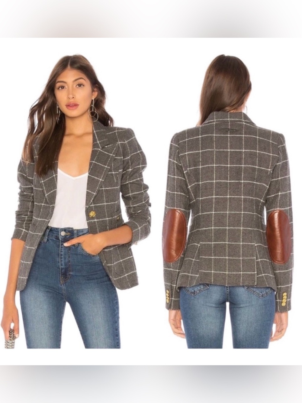 Smythe Patch Pocket Duchess Gray Windowpane Blazer 8